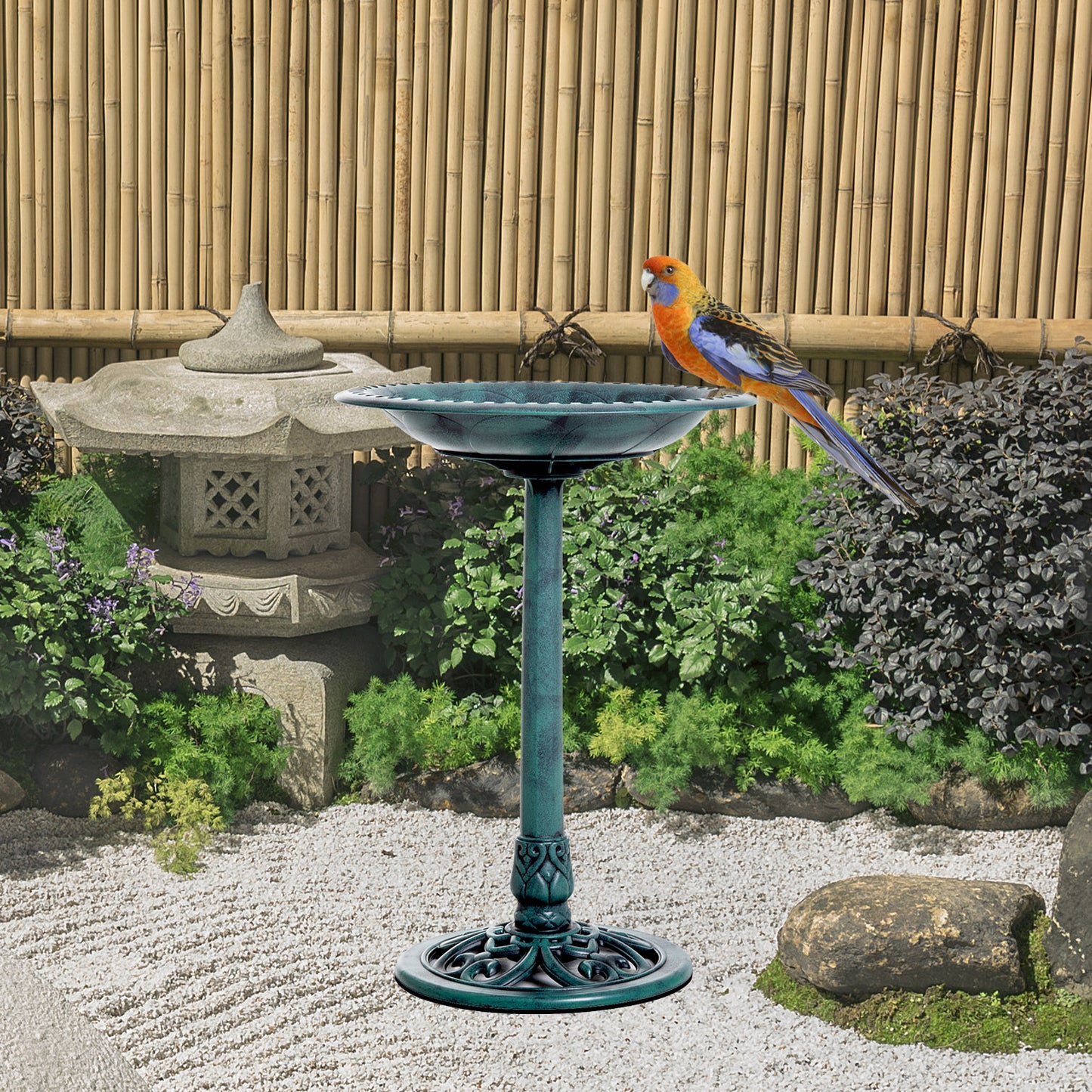 Resin Bird Bath 28in - Fleur de Lis Antique-Finish Garden Decor