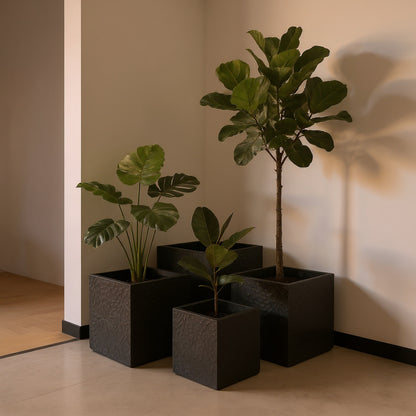 Square Magnesium Oxide Planter Set - 4 Sizes, Indoor/Outdoor