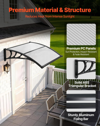 Door Entrance Awning - Exterior Front Door Window Canopy with Drainage