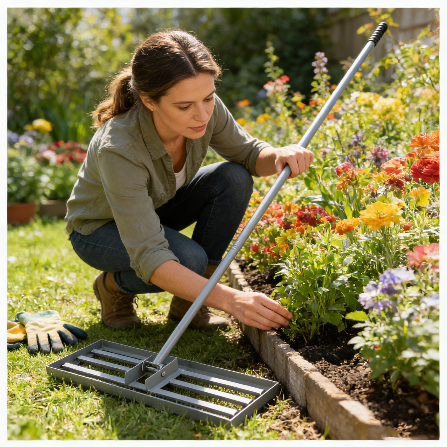 Lawn Leveling Rake - 79.5in Handle Heavy-Duty Compost Leveler