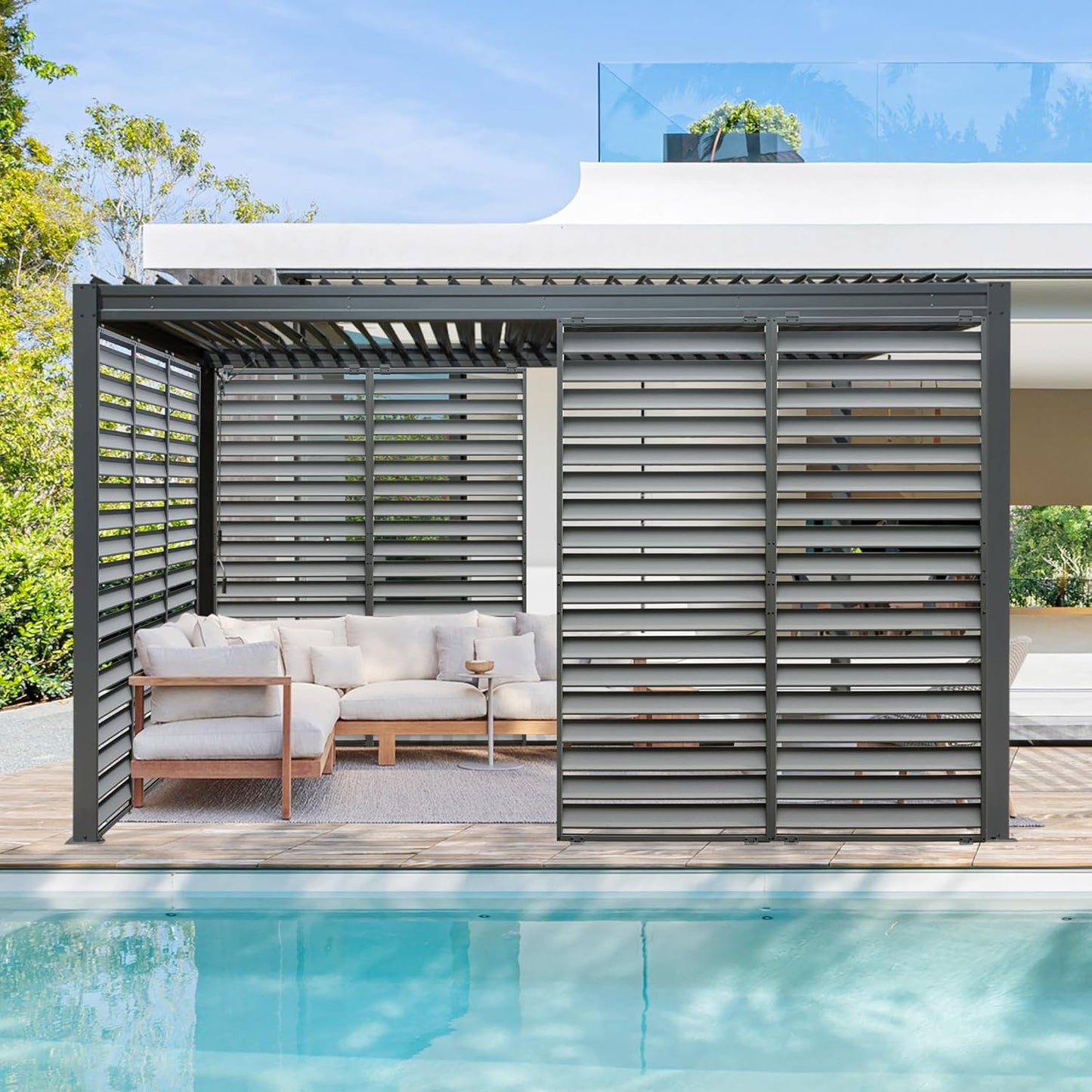 Louvered Pergola Privacy Screen - Outdoor Shade Panel