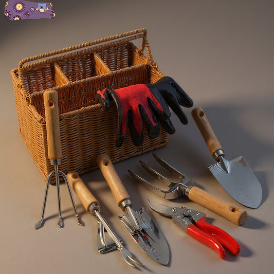 Garden Hand Tool Set - Stainless Steel Pruning Scissors & Hoe