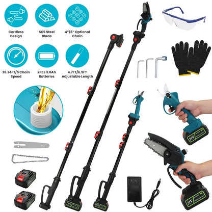 4-in-1 Cordless Pruning Shears & Chainsaw - 5.5ft Extension Pole