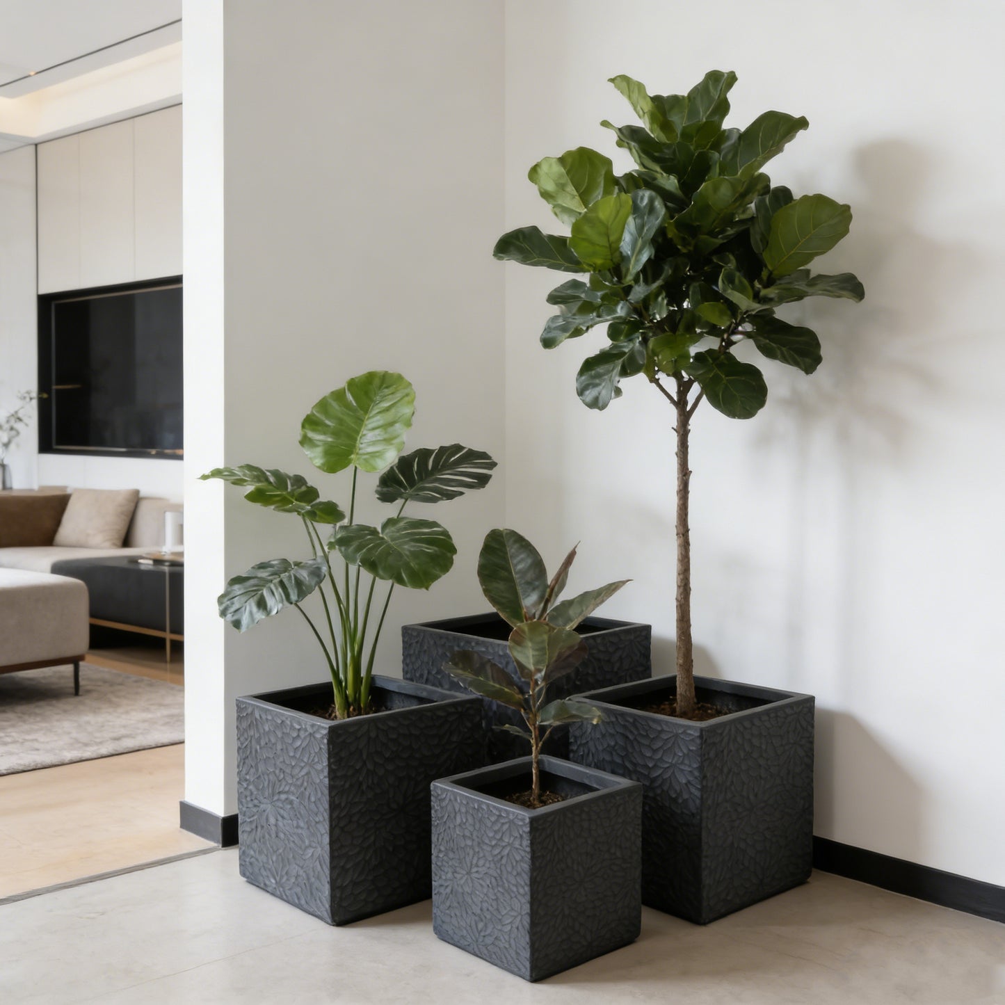 Square Magnesium Oxide Planter Set - 4 Sizes, Indoor/Outdoor