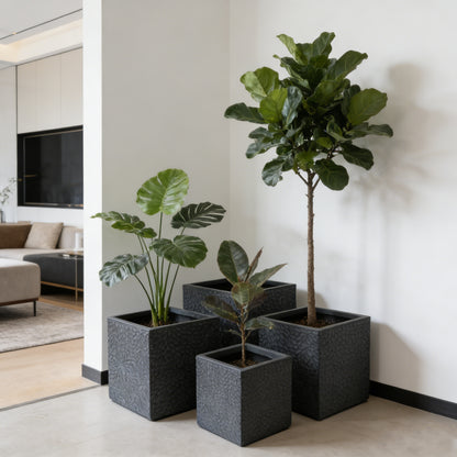 Square Magnesium Oxide Planter Set - 4 Sizes, Indoor/Outdoor