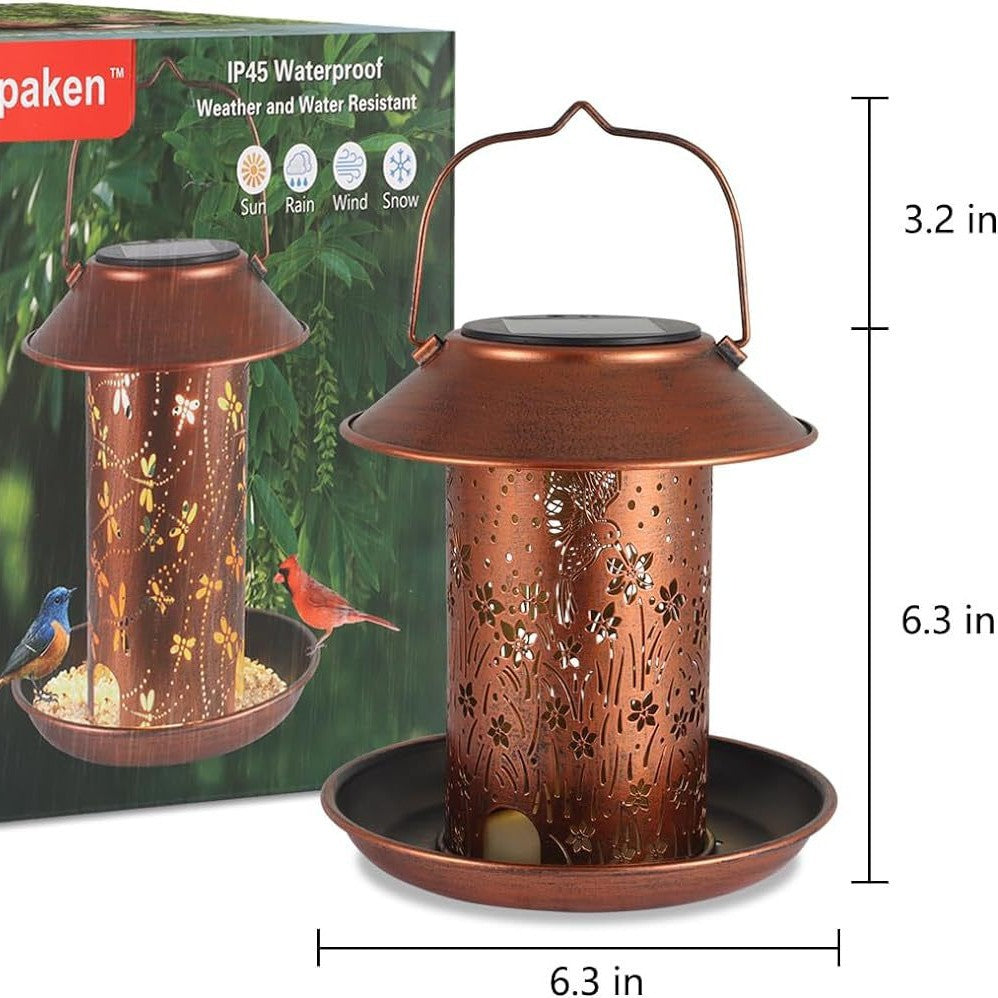 Solar Iron Bird Feeder Lamp - Waterproof Outdoor Garden Art