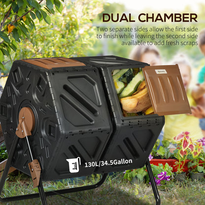 Dual-Chamber Compost Tumbler - 24gal Outdoor Rotating Composter