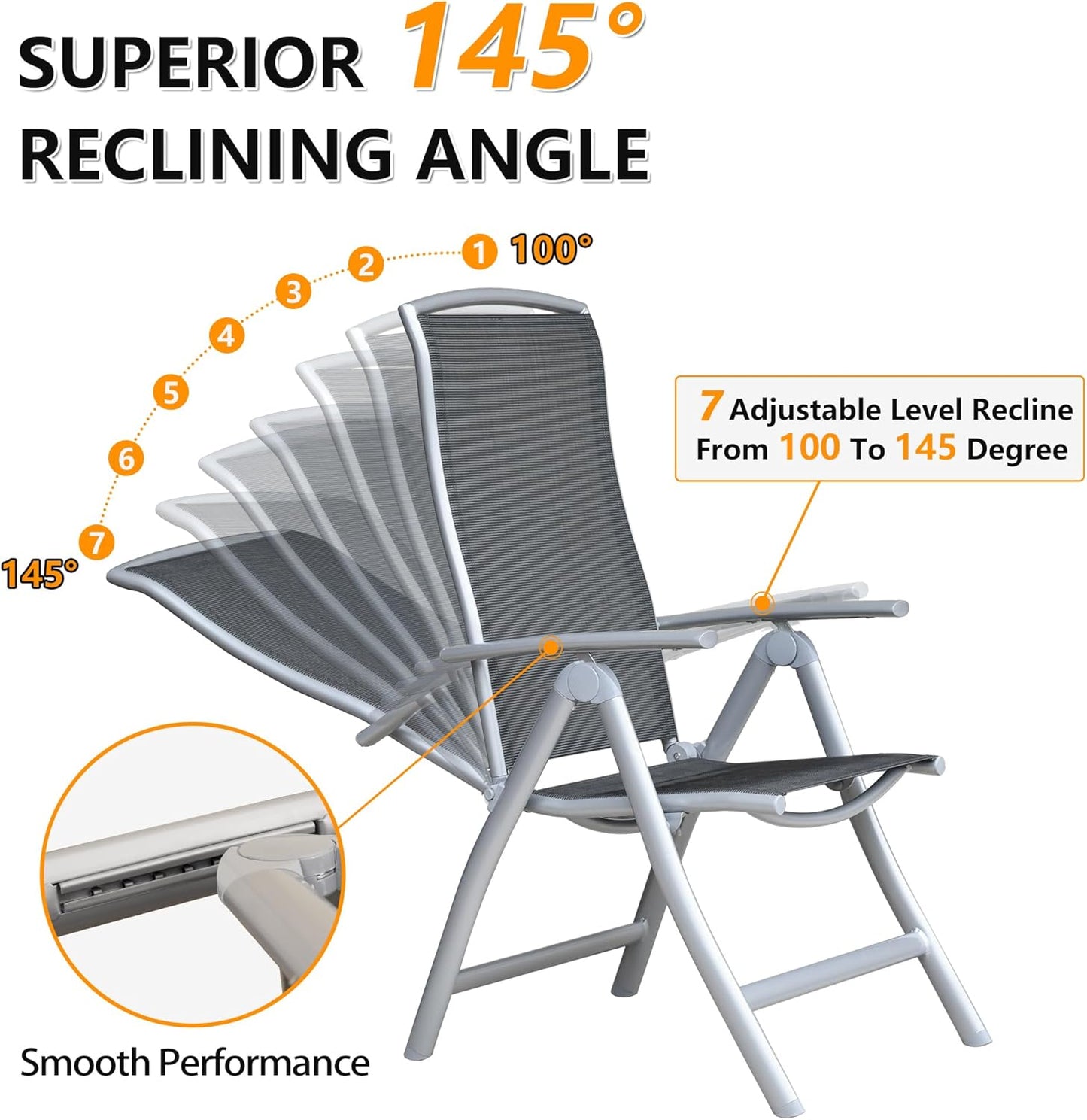Folding Reclining Patio Chairs 2-Pack - Aluminum Frame Outdoor