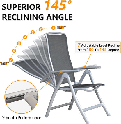 Folding Reclining Patio Chairs 2-Pack - Aluminum Frame Outdoor