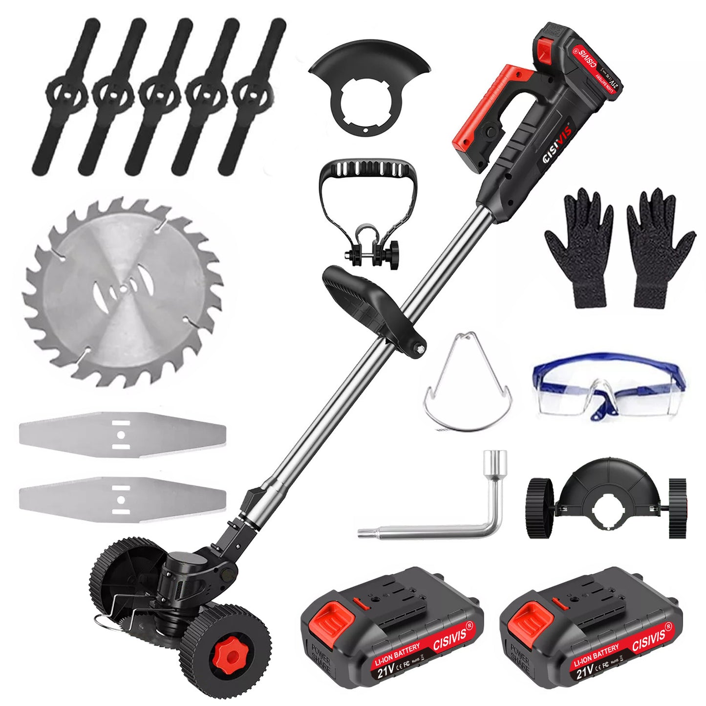 21V Cordless Grass Trimmer - Electric Edger with 2 Batteries