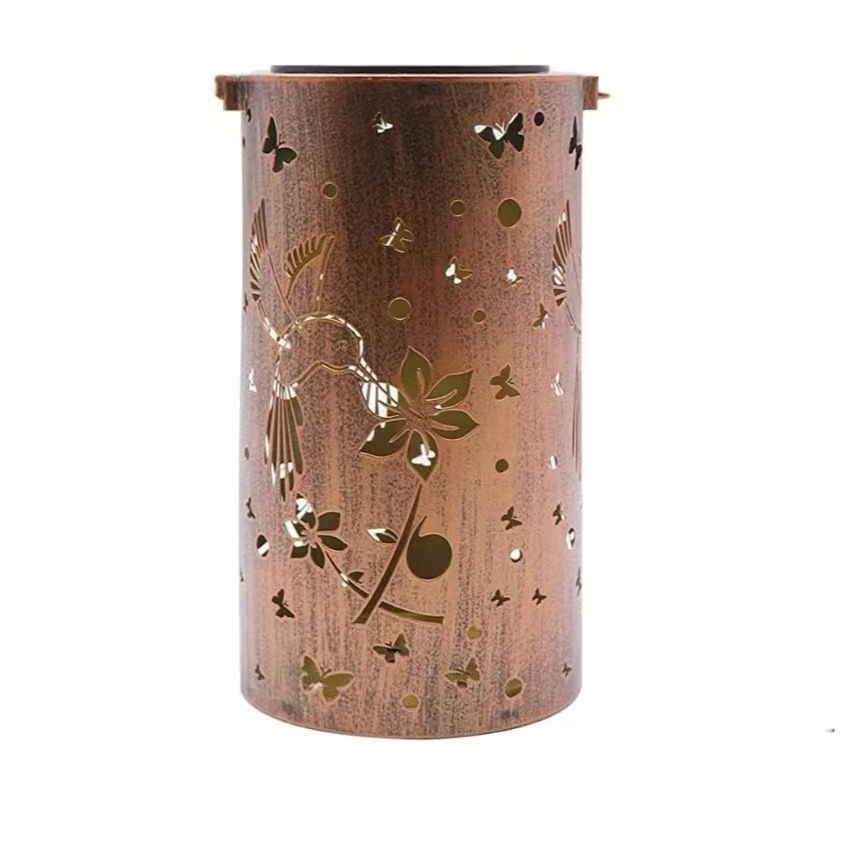Solar Iron Hollow Lantern - Hanging Outdoor Courtyard Lamp