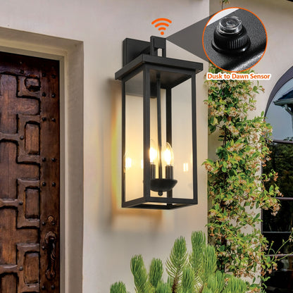 Outdoor Wall Lantern with Dusk-to-Dawn Sensor - Matte Black, 22in