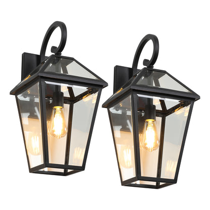 Modern Outdoor Wall Lantern 21in - Black Metal & Clear Glass Sconce