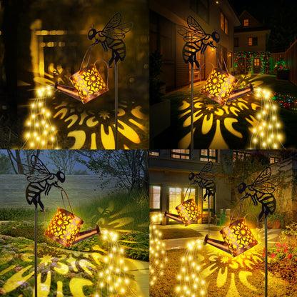 Solar Flower Watering Can Lights - Metal Garden Ornamental