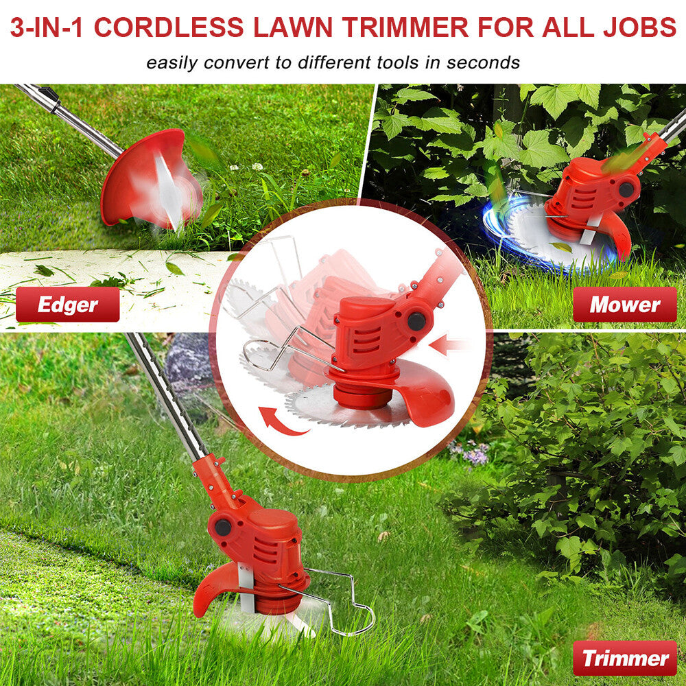 24V Cordless Grass Trimmer - Electric Weed Cutter with 2 Batteries