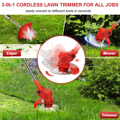 24V Cordless Grass Trimmer - Electric Weed Cutter with 2 Batteries