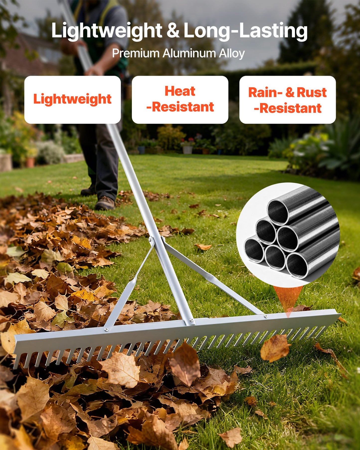 Heavy-Duty Landscape Rake - 36in Head, 102in Aluminum Handle