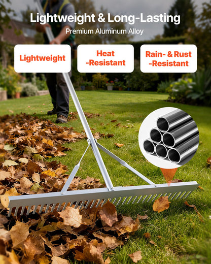 Heavy-Duty Landscape Rake - 36in Head, 102in Aluminum Handle