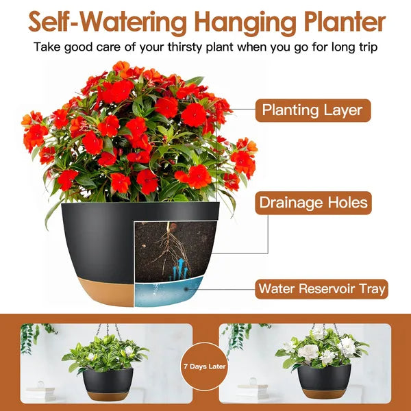 Self-Watering Hanging Planter 9.6in - With Drainage Holes