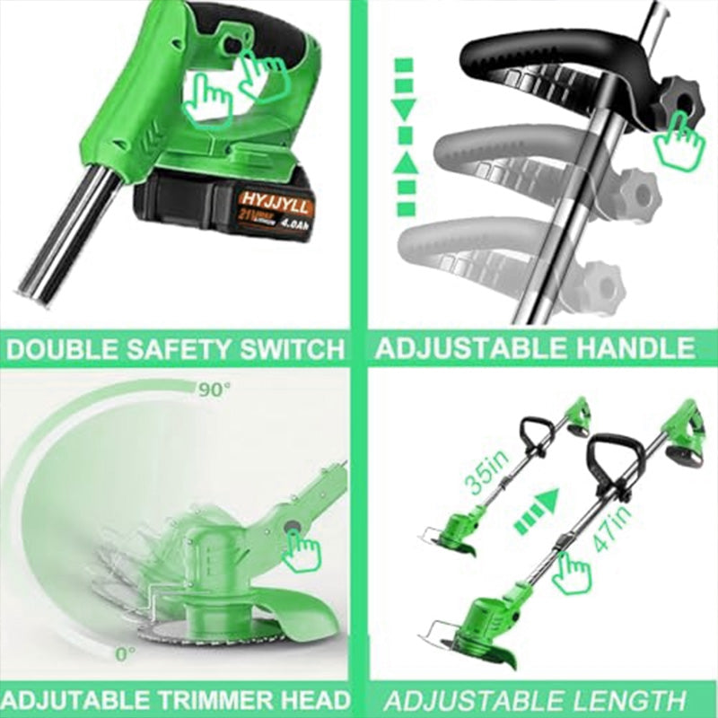 2-in-1 Cordless Grass Trimmer & Edger - 2 Batteries & Blades