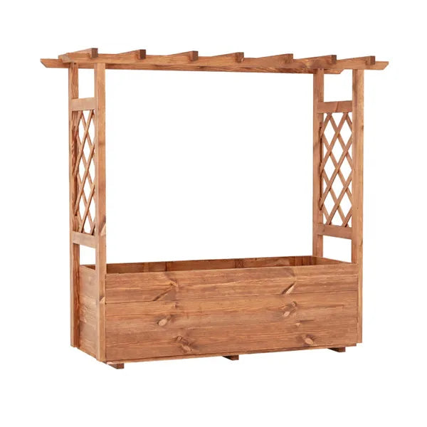 Natural Pine Wood Raised Garden Bed - Solid Wood with Trellis