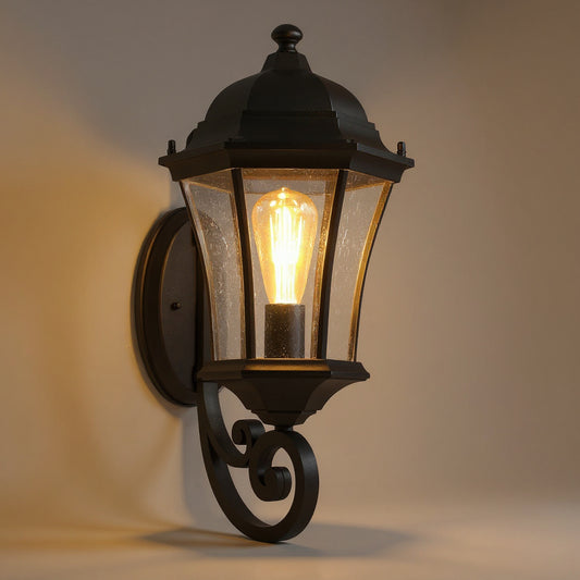 Vintage Outdoor Wall Lantern - Black Metal Elegant Sconce