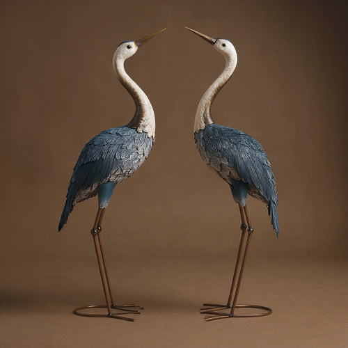 Crane Garden Statue Pair - 28.5in & 29in Metal Bird Sculptures