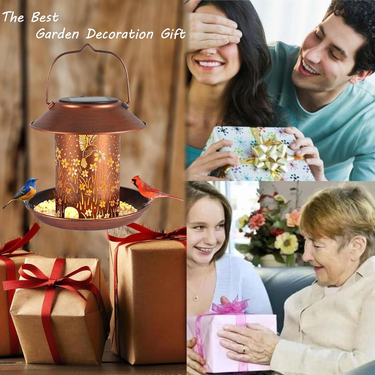 Solar Iron Bird Feeder Lamp - Waterproof Outdoor Garden Art