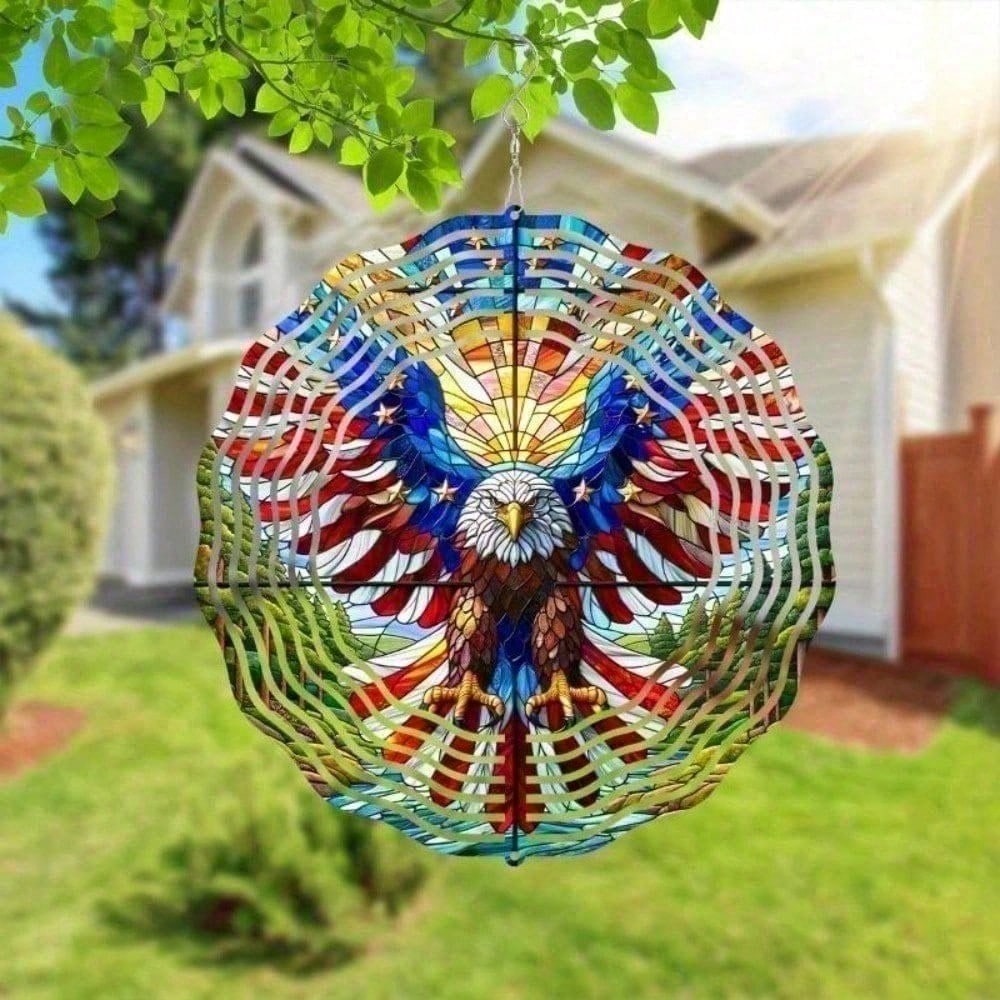 American Flag Wind Spinner - 3D Patriotic Eagle Garden Decor