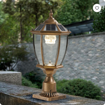 Solar Outdoor Lantern 20in - Vintage Golden Garden Post Light