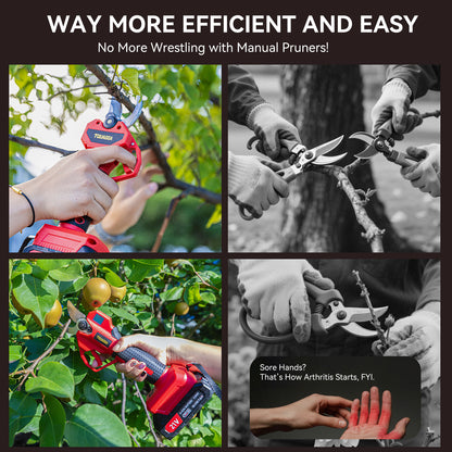 21V Cordless Pruning Shears - 28mm Cut, 2 Batteries, 68hr Runtime