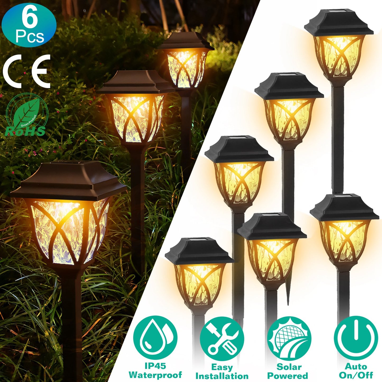 Solar Decorative Garden Stake Lamp - IP45 Waterproof Landscape