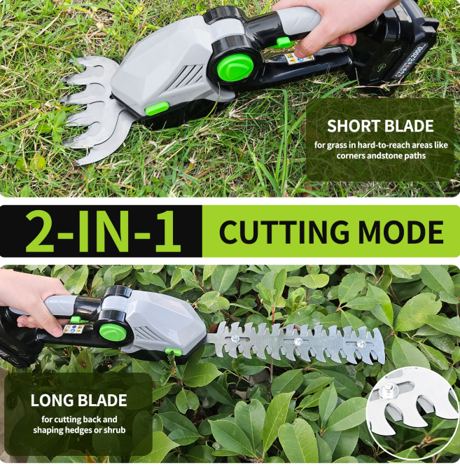 2-in-1 Cordless Hedge Trimmer & Grass Shears - 21V Electric