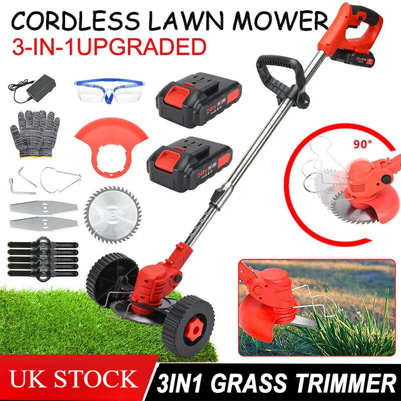 24V Cordless Grass Trimmer - Electric Weed Cutter with 2 Batteries