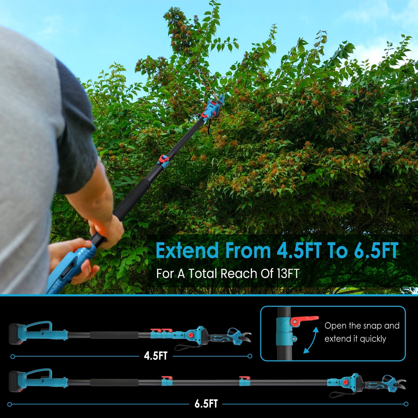 2-in-1 Electric Pruning Shears with Extension Pole - 21V Cordless