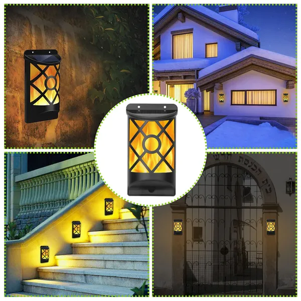 Flickering Flame Solar Wall Light - 96 LEDs, Waterproof Outdoor