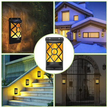 Flickering Flame Solar Wall Light - 96 LEDs, Waterproof Outdoor