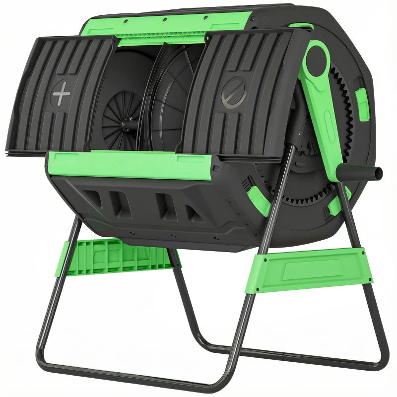 53 Gallon Dual-Chamber Compost Tumbler - Outdoor Rotating Composter
