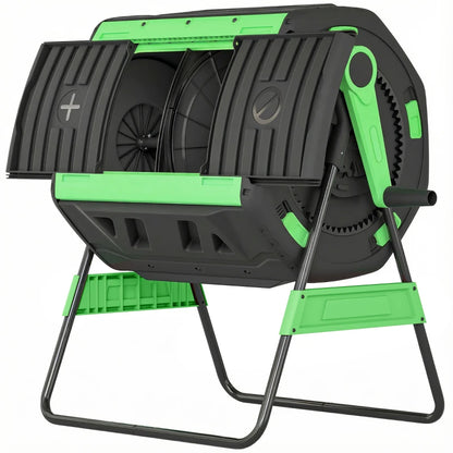 53 Gallon Dual-Chamber Compost Tumbler - Outdoor Rotating Composter