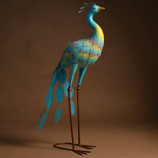 Peacock Metal Garden Statue - Standing Ornament with Stakes