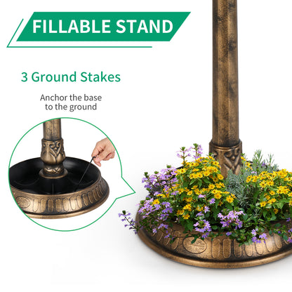 Solar Bird Bath with Light - Bronze Plastic Round Garden Decor