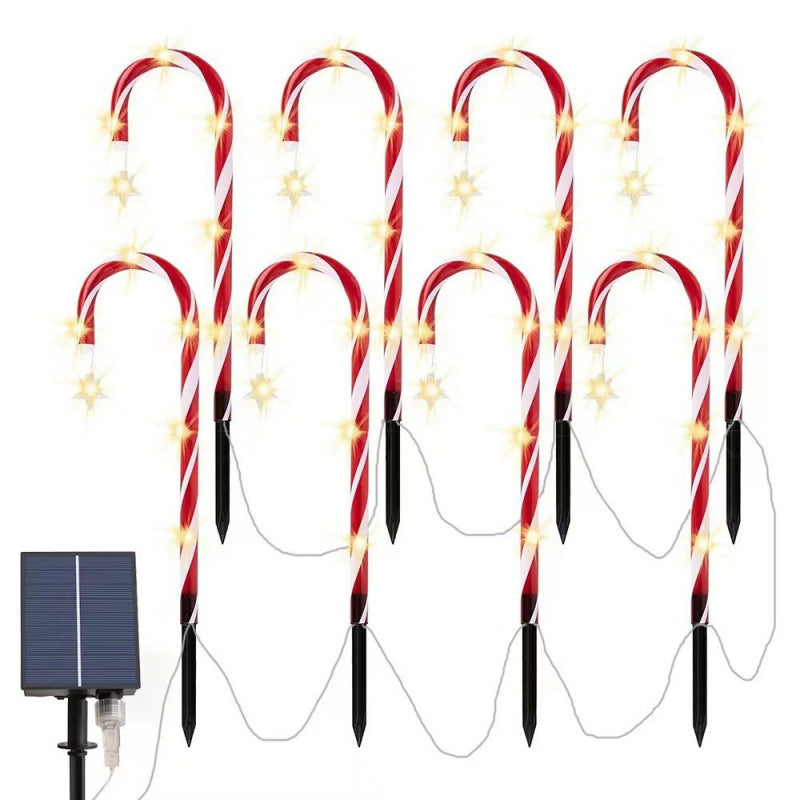 Solar Walking Stick Ground Lights - LED Snowflake Yard Stakes