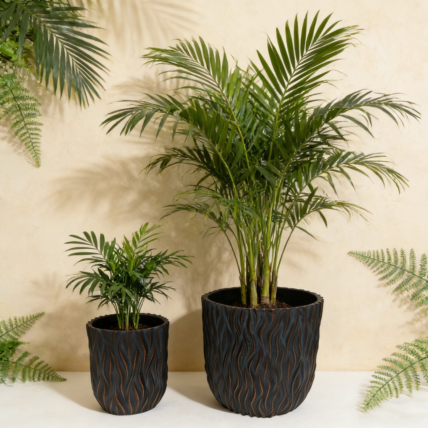 Round Magnesium Oxide Planter Pair - Lightweight Indoor/Outdoor