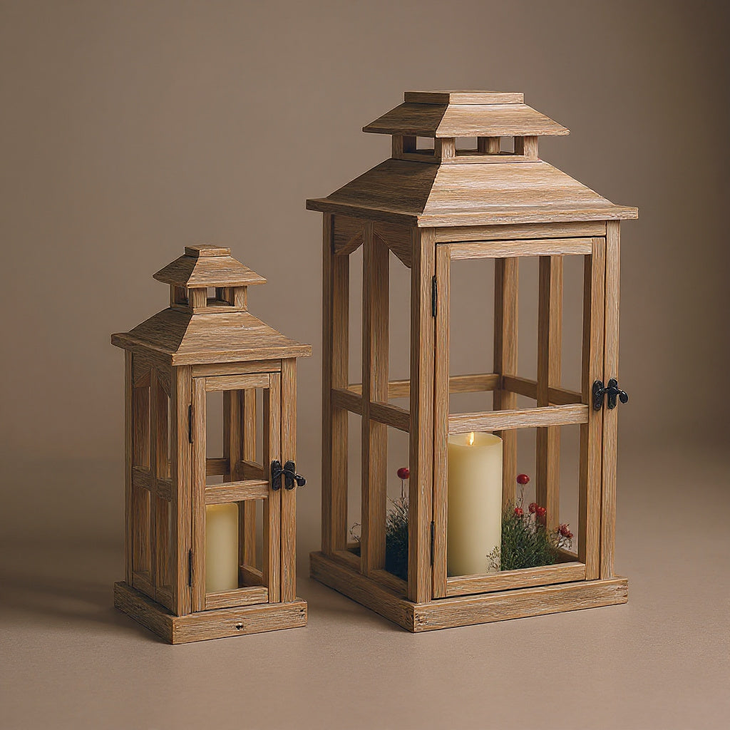 Rustic Wooden Lantern - Large Decorative Indoor/Outdoor Candle Holder