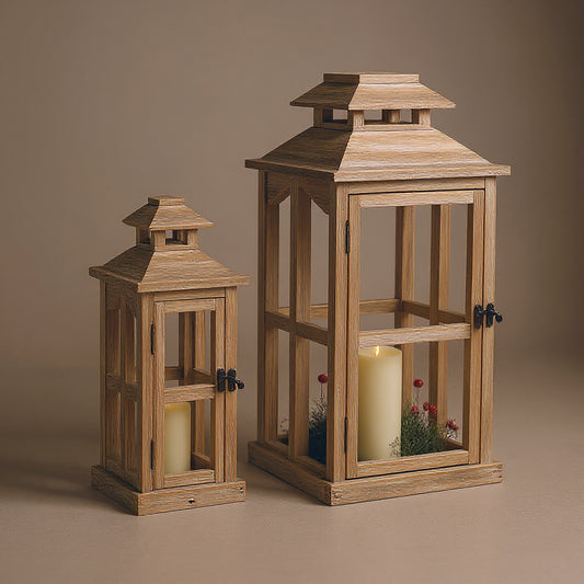 Rustic Wooden Lantern - Large Decorative Indoor/Outdoor Candle Holder