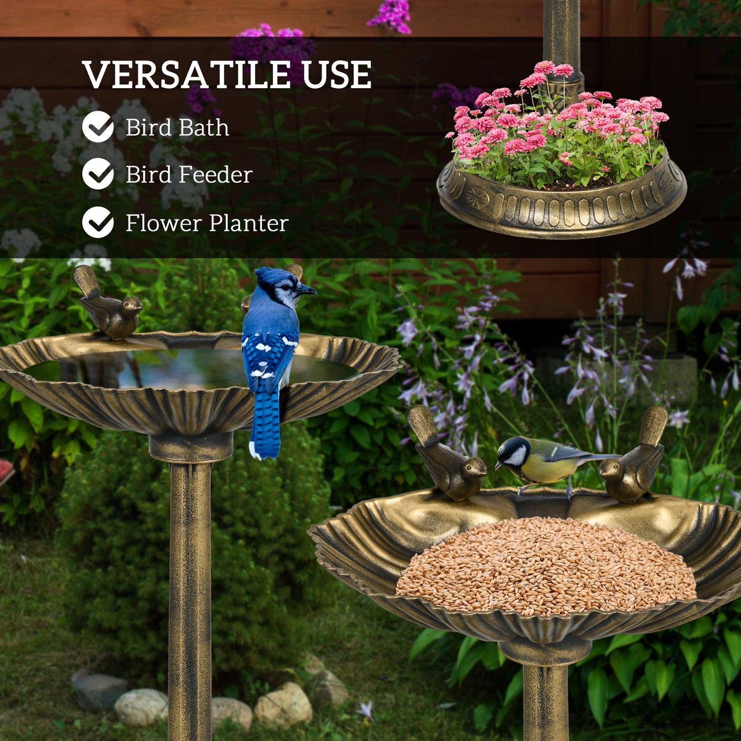 Antique Bird Bath 32in - Decorative Pedestal with Bird Feeder Bowl