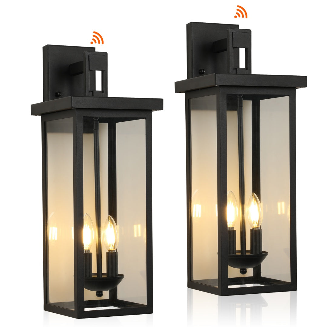 Outdoor Wall Lantern with Dusk-to-Dawn Sensor - Matte Black, 22in