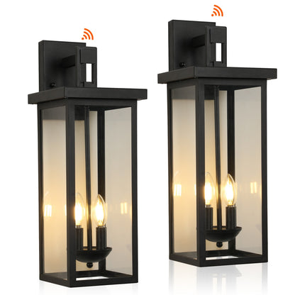 Outdoor Wall Lantern with Dusk-to-Dawn Sensor - Matte Black, 22in
