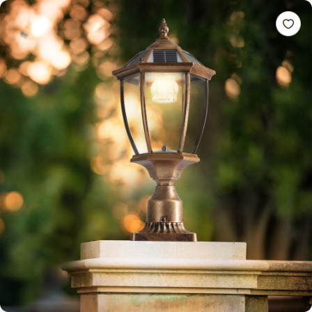 Solar Outdoor Lantern 20in - Vintage Golden Garden Post Light