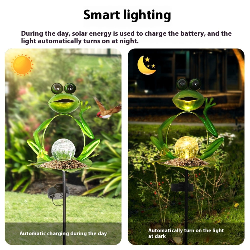 Solar Iron Frog Garden Lamp - Decorative Outdoor Accent Light